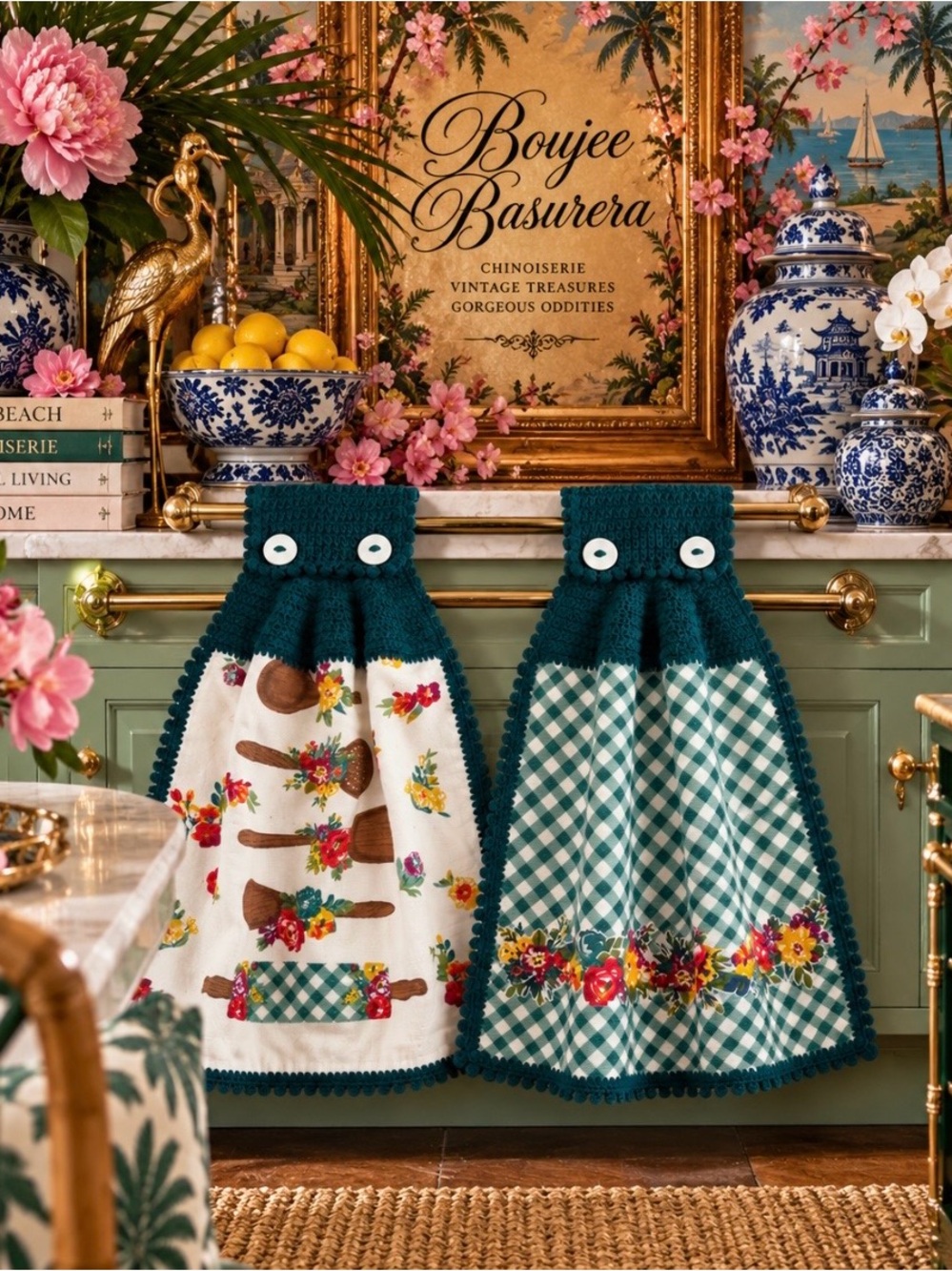 Handmade Crochet Pioneer Woman Hanging Kitchen Towels Set of 2